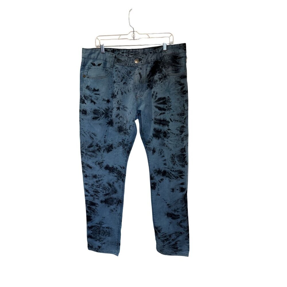 Robins Jean Tie-Dye Slim Fit Denim Jeans Blue Black Studded Back Pockets size 40